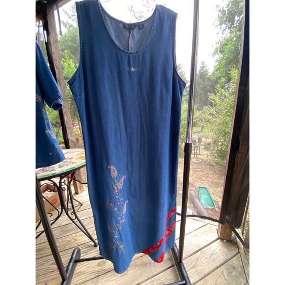 Women's 2 Piece Midi Dress & Over Shirt 2X floral & red fabric trim on both VGUC - Picture 10 of 16